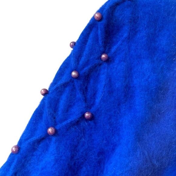 Vintage 80s Angora Sweater Women’s Med Fuzzy Blue Purple Pearl Embellished - Picture 8 of 14